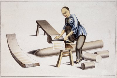 Comment couper la substance du papier chinois (selon un dessin chinois) - sd début 19e siècle - School Chinese
