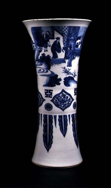 Vase à trois registres représentant un paysage, des panneaux en losange et des festons descendants - School Chinese