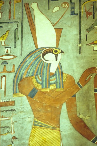 Égypte ancienne, peinture, Horus, dieu à tête de faucon, dieu des rois, tombe de Ramsès I, Thèbes - School Egyptian