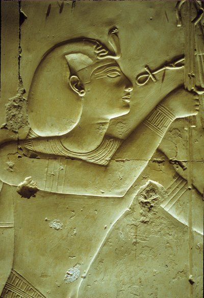 Égypte ancienne, peinture murale, Séthi Ier recevant la vie, symbolisée par l