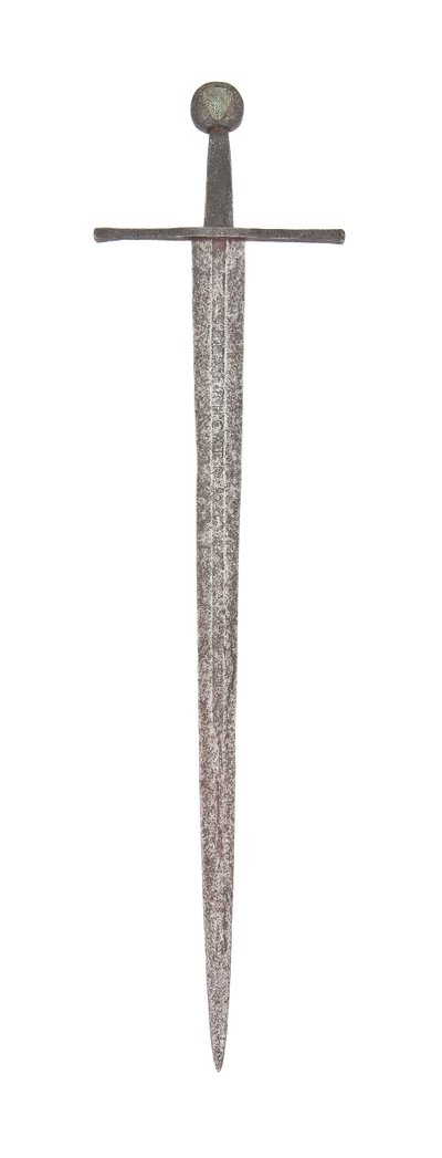 Épée médiévale tardive, avec une lame viking antérieure et portant les armoiries de la famille De Bohun, comtes de Hereford et Essex - School English