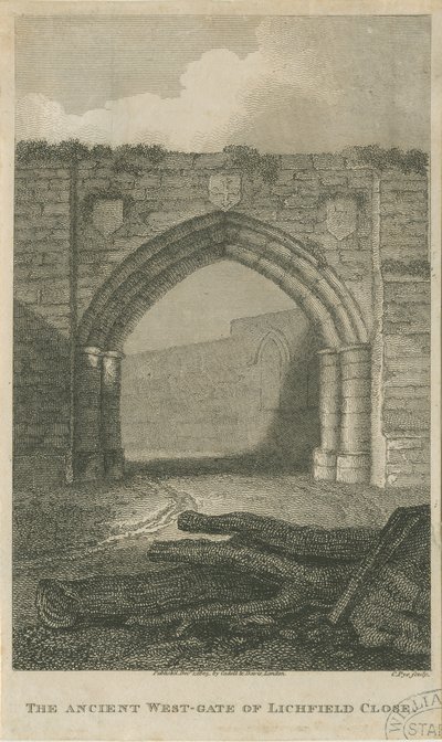 Lichfield - Ancienne porte ouest de The Close (gravure) - School English