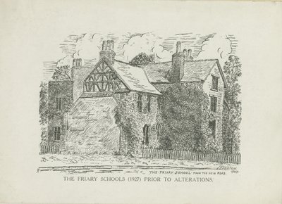 Lichfield - Écoles du Friary : gravure sur bois - School English