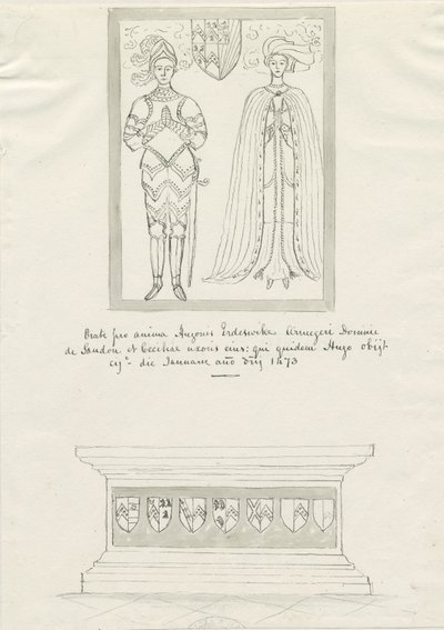 Église de Sandon - Tombe de Hugh Erdeswicke et Cecilia [Bassett] : dessin à la plume et à l