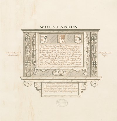 Église de Wolstanton - Monument mural à William Yonge de Caynton : dessin à la plume et au lavis, nd [?19e siècle] - School English