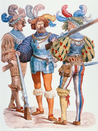 Soldats allemands du XVIe siècle, armés de mousquets à mèche - School German