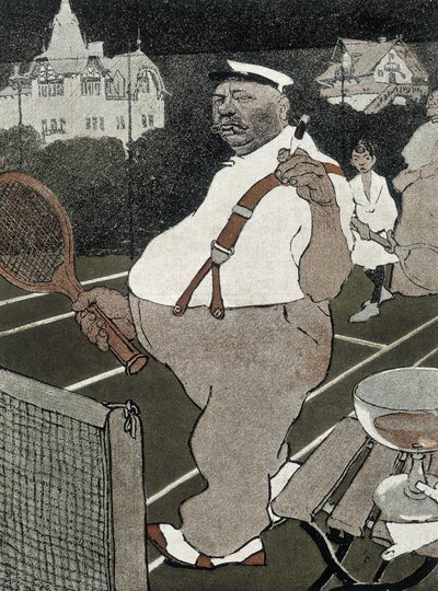 Tennis : homme gros, fumant et buvant de l