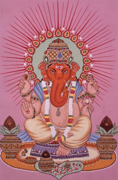 Peinture miniature de Lord Ganesh Ganpati sur papier - School Indian