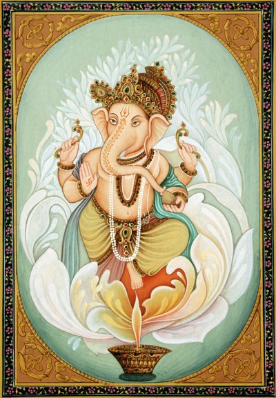 Peinture miniature de Lord Ganesh Ganpati sur papier - School Indian