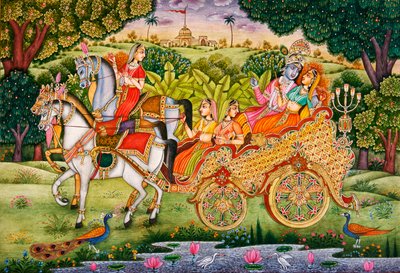 Seigneur Krishna avec Radha Peinture miniature sur papier - School Indian