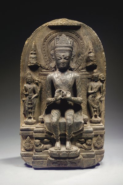 Stèle de style Pala avec Bouddha couronné, Nord-Est de l