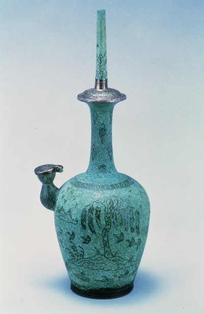 Kundika incrusté de motifs représentant des oiseaux et un arbre en argent, Dynastie Koryo, 918-1392 ap. J.-C. - School Korean