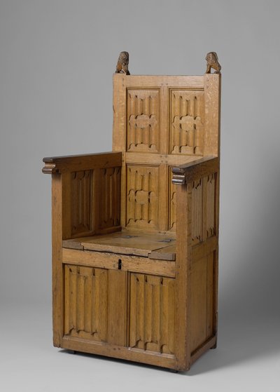 Fauteuil avec base en forme de boîte, décoré de panneau de lettres et de lions portant un bouclier - School Netherlandish