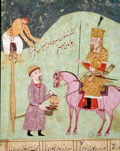 Art islamique : un ennemi empalé et décapité. Miniature persane d