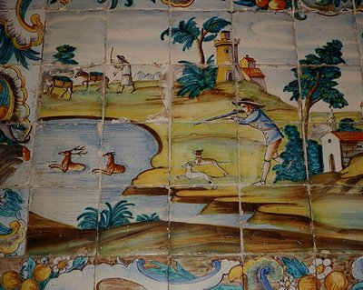 Azulejos représentant un chasseur tirant sur des cerfs - School Spanish
