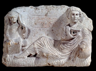 Relief funéraire en calcaire de Taime et sa femme. De Palmyre. 200 ap. J.-C. Paris, Musée du Louvre - School Syrian