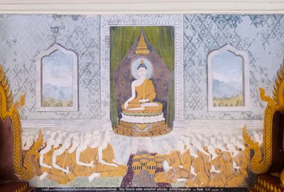 Fresque représentant une scène de la vie de Bouddha, temple Wat Phra That Doi Suthep - School Thai