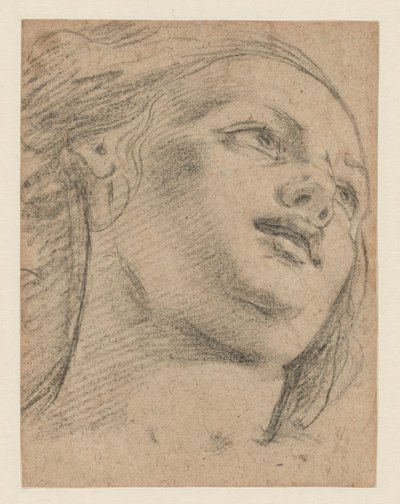 Étude de tête féminine regardant vers la droite (recto); Étude de deux figures soutenant un objet (verso) - School of Guido Reni