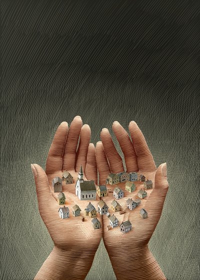 Our Town, 2013 (scratchboard, colorisé numériquement) - Scott McKowen