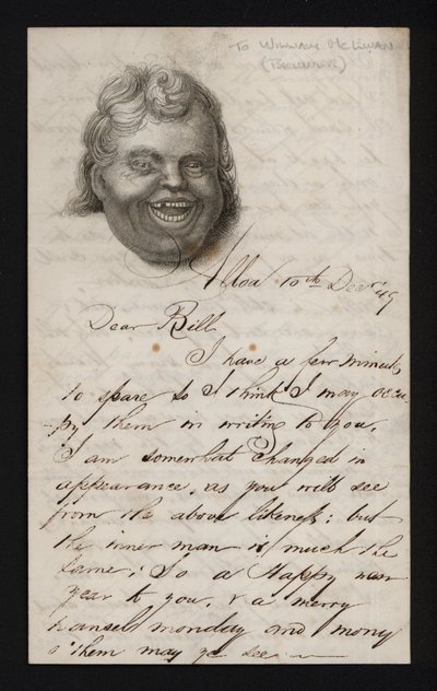 Lettre écrite sur du papier à lettres portant le visage d