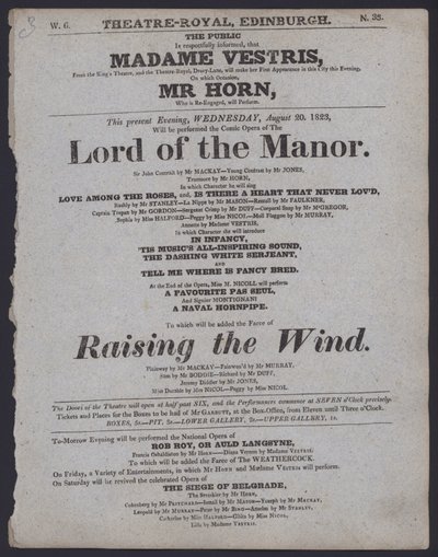 Programme de théâtre pour le Theatre Royal, Édimbourg, 20 août 1823 - Scottish School