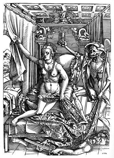 La mort et la courtisane signée par le graveur sur bois - Sebald Beham