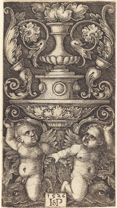 Double coupe avec deux génies chevauchant des dauphins - Sebald Beham