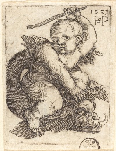 Génie sur un dauphin, chevauchant vers la droite - Sebald Beham