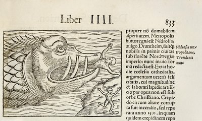 Baleine monstrueuse dévorant des humains, de l