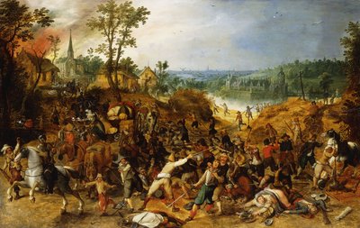 Un paysage avec des maraudeurs attaquant un convoi et pillant un village - Sebastian Vrancx
