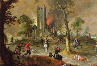 Troupes espagnoles pillant un village en Flandre pendant la guerre des Pays-Bas - Sebastian Vrancx