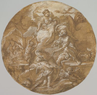 Vénus à la forge de Vulcain (recto), Esquisses avec deux putti (verso) - Sebastiano Conca