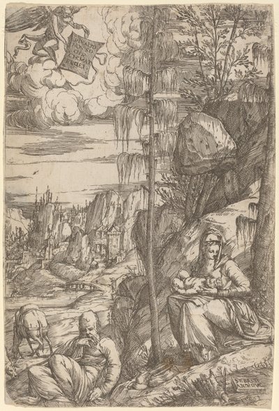 Paysage avec le Repos pendant la fuite en Égypte - Sebastiano de Valentinis