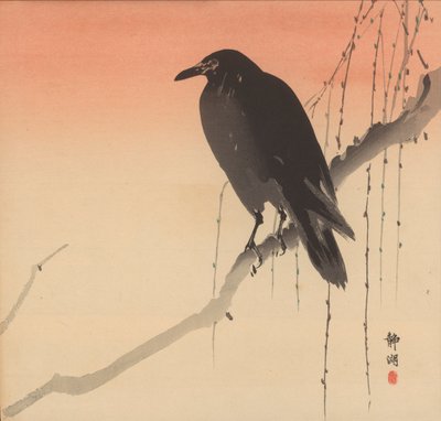 Corbeau noir sur une branche de saule - Seiko Okuhara