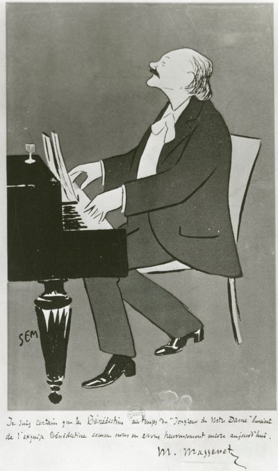 Le compositeur français Jules Massenet jouant (dessin) - Sem