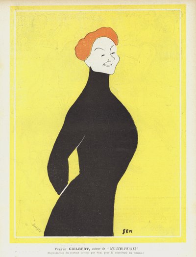Yvette Guilbert, chanteuse de cabaret et actrice française. Illustration pour Le Rire - Sem
