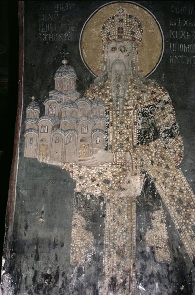 Roi Étienne Uroš II Milutin (r.1282-1321) avec un modèle de l