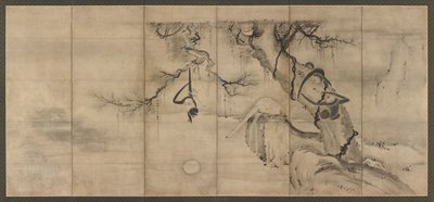 Singes et arbres sur une rive de rivière, période Momoyama - Sesson Shukei