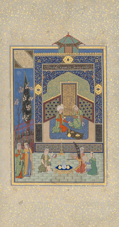 Bahram Gur dans le palais turquoise le mercredi, Folio 216 d