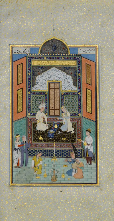 Bahram Gur dans le Palais Blanc le vendredi, Folio 235 du Khamsa, A.H. 931 / A.D. 1524-25 - Shaikh Zada