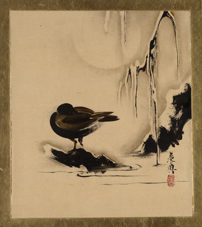 Peintures laquées de divers sujets : Oiseau et saule dans la neige, 1882 - Shibata Zeshin