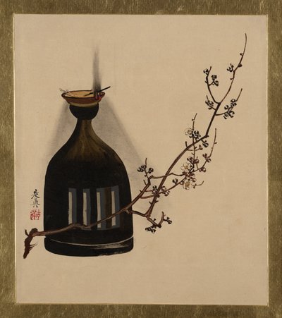Peintures laquées de divers sujets : Branche de prunier avec lampe à huile - Shibata Zeshin