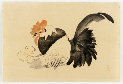 Coq, poule et poussins, époque Meiji, 1870-79 - Shibata Zeshin