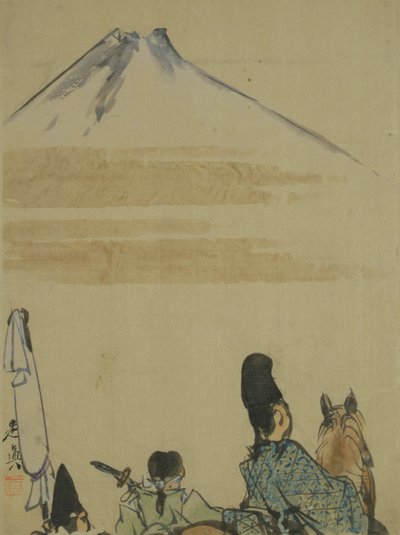 Voyageurs près du mont Fujiyama, c.1872 - Shibata Zeshin