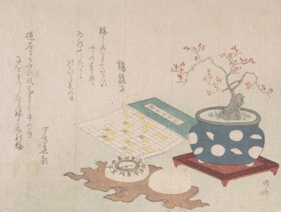 Bonsaï Prunier, Boussole et Cadran Solaire de Poche avec Design de Calendrier, de Spring Rain Surimon, 1806 - Shinsai