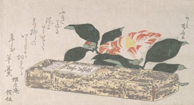 Fleur de camélia et Yokan une sorte de gelée de haricots enveloppée dans une peau de bambou - Shinsai