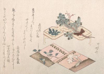 Collection de pluie de printemps Harusame shu, vol. 2 : Pousses de pin et accessoires pour N..., 19ème siècle - Shinsai