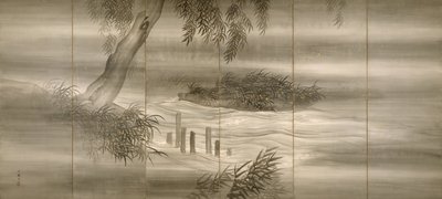 Paysage fluvial avec lucioles, 1874 - Shiokawa Bunrin