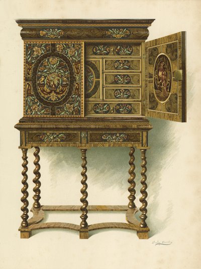 Cabinet en noyer incrusté de marqueterie, propriété de l