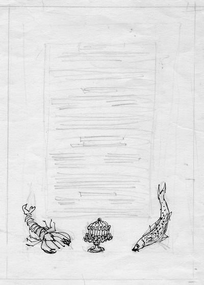 Homard, poisson et gâteau, design de menu, vers 1950 - Shirley Markham